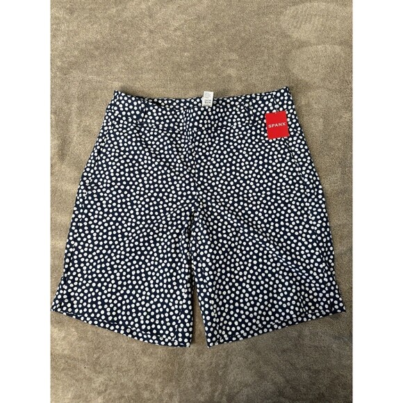 Spanx Sunshine Shorts, 10" Navy Printed Dot Size L,new - Picture 6 of 14